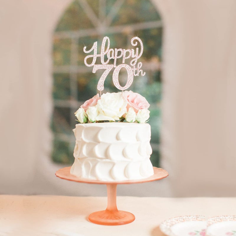 LASKYER Happy 70th Birthday Rose Gold Rhinestone Cake Topper - 70th Birthday/Anniversary,Cheers to Seventy Years Old Bday Party Metal Sparkly Centerpieces Decorations. - Image 2